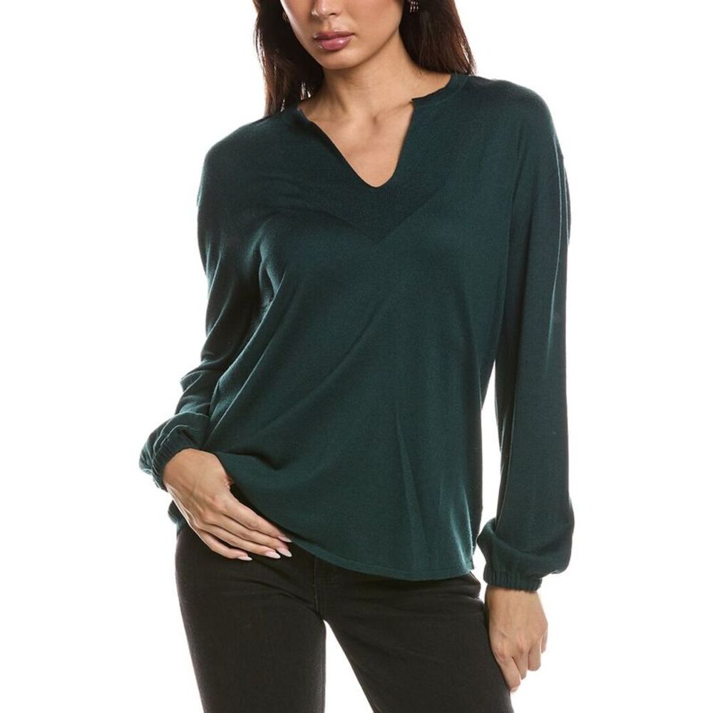 Forte Cashmere Womens Split Neck Silk & Cashmere-Blend Sweater, Green